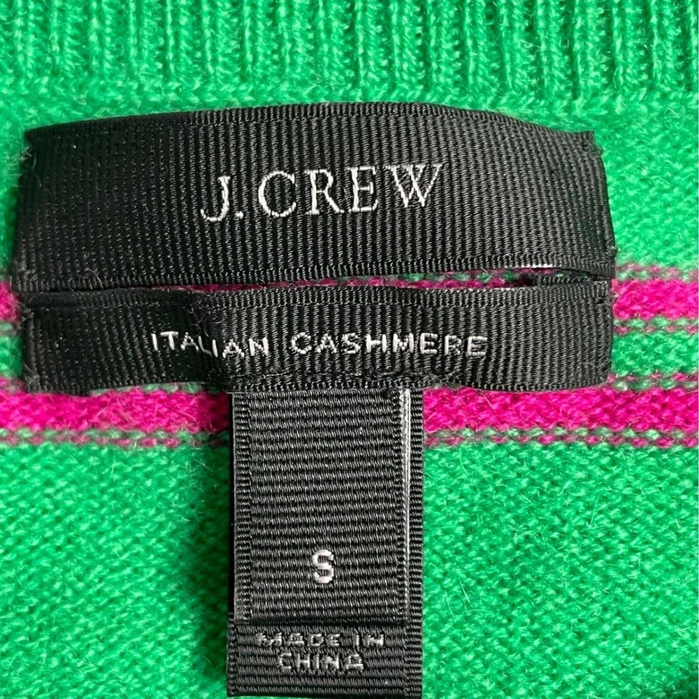 J. Crew Italian Cashmere Green Pink Stripe Crewneck Women's Small